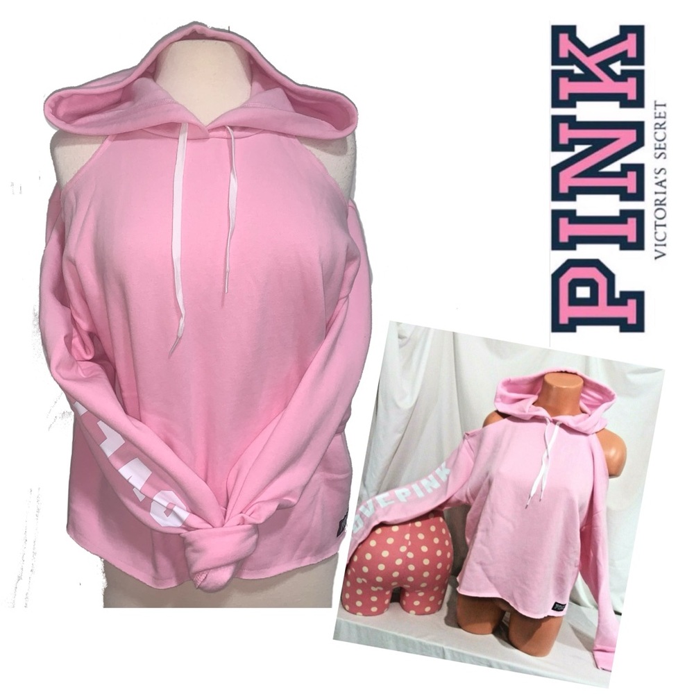 PINK Victoria's Secret Women's Pink Hoodie - Cold Shoulder -‎ 6068